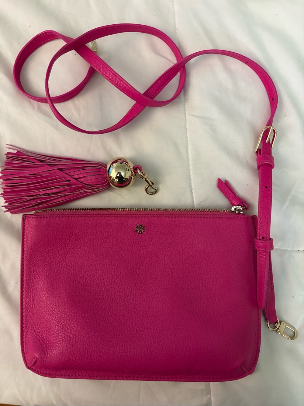 Tory Burch Pebbled Leather Crossbody with Tassel Charm